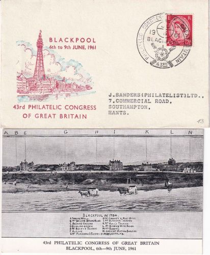 England - Blackpool 1961 43rd Philatelic Congress Schmuckkuvert n. Southampton
