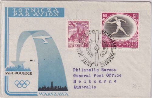 Polen - Olympiade 1956 Mannschaft Sonderflug/Schmuckkuvert Warschau 1956