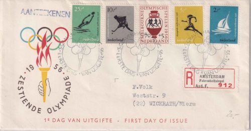 Niederlande - Melbourne Sommerolympiade 1956 Schmuck-FDC/R-Brief s'Gravenhage