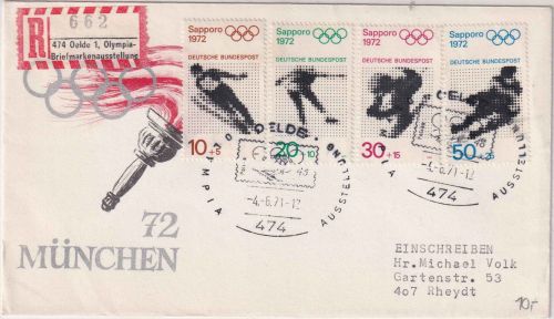 BRD - Oelde 1. Olympia-Briefmarkenausst. Sonder-R-Zettel Einschreibebrief 1971