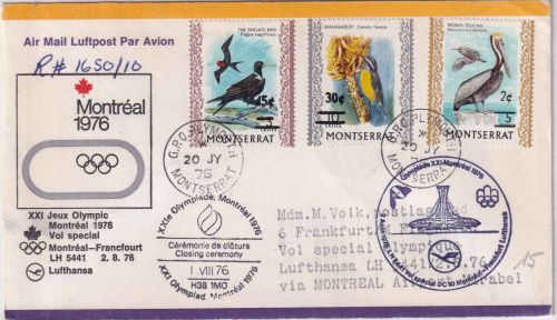Montserrat - Lufthansa Olympia-Sonderflug Montreal FFM Zuleitungspost 1976