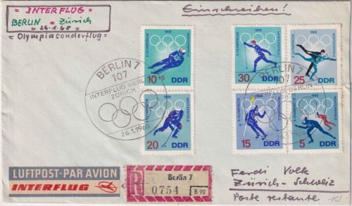 DDR - Interflug Olympia-Sonderflug Lupo-Einschreibebrief Berlin - Zürich 1968