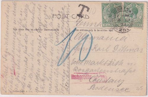 Gibraltar - 2x1/2 P. George V. AK Europe Lighthouse n. Constanz 1928 Nachporto