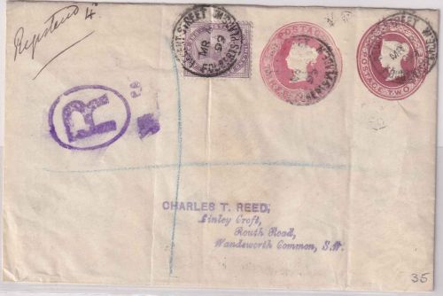 England - 3+2 P. Victoria Privatganzsache+Zusatz/Einschreibebrief London 1899