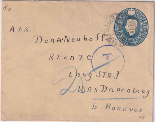 England - 2 1/2 P. George VI. Ganzsache/Brief Aylsham - Klenze 1946 Nachporto