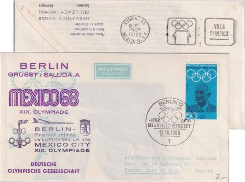 BRD - Lufthansa Olympiade Sonderflug Berlin - Mexiko Schmuckkuvert 1968