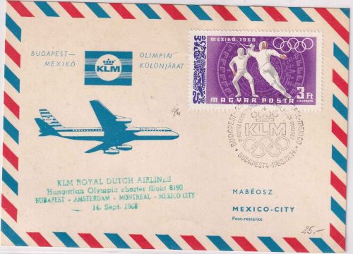 Ungarn - Olympiade 1968 Mexiko Sonderflug KLM Budapest/Amsterdam/Mexico