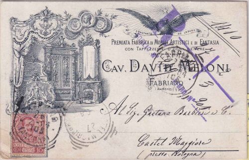 Italien - 10 C Victor E.III illustr. Firmenkarte Fabriano - Castel Maggiore 1904