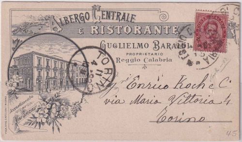 Italien - 10 C. Umberto I. illustr. Karte Reggio Calabria - Torino 1893