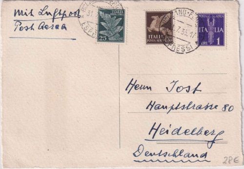 Italien - 1 L. Engel u.a. Luftpostkarte Bozen (Espressi) - Heidelberg 1936