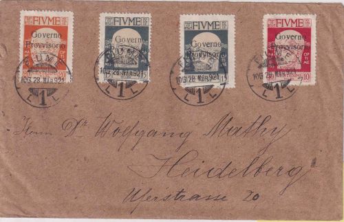 Italien/Fiume - 20 C. u.a. Annunzio/Überdruck Brief Fiume - Heidelberg 28.3.1921