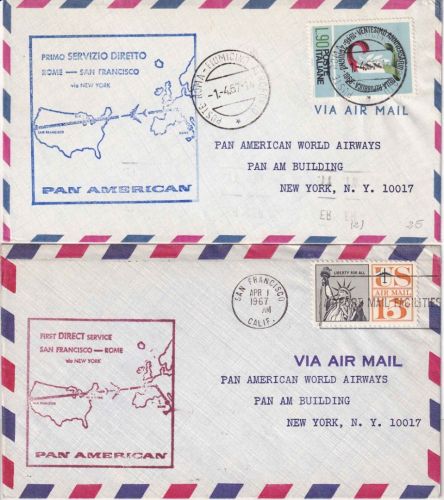 Italien/USA - PanAm Firstflight Rome/San Francisco 2 Luftpostbriefe 1967