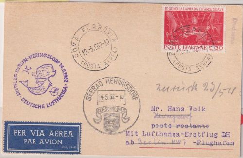 Italien - DDR-Lufthansa Erstflug Berlin/Heringsdorf Zuleitungspost 1962