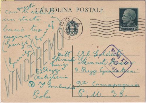Italien - 15 C. Victor E.III Ganzsache Pola - STALAG XB (Sandbostel) 24.8.43