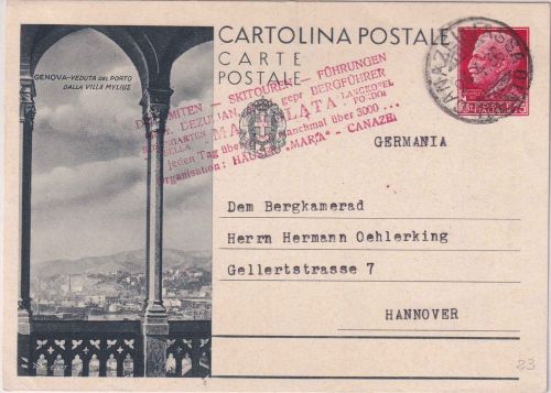 Italien - 75 C. Victor E.III Bildganzsache (Genua) Canazei di Fassa 1936