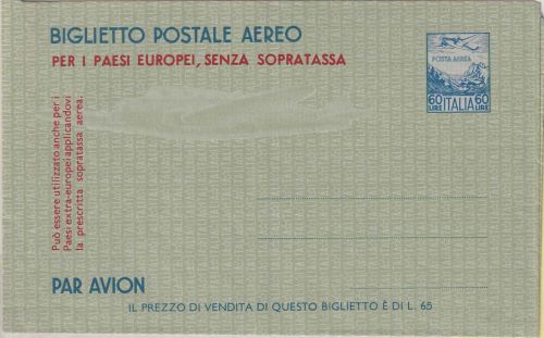 Italien - 60 L. Ganzsache/Aerogramme ungebraucht Ausgabe 1952