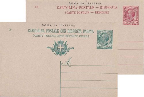 Italien/Somalia - 5/10 C. Victor E.III Antwortganzsache ungebraucht