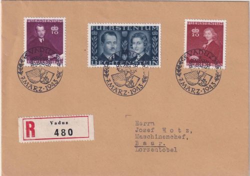 Liechtenstein - Fürstenhochzeit Satzbrief/Einschreiben SST Vaduz 7.3.1943
