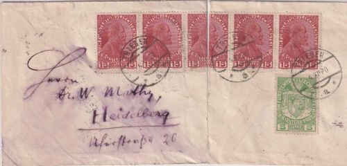 Liechtenstein - 5x15 H. Fürst Johann II. u.a. Brief Triesen - Heidelberg 4.12.20
