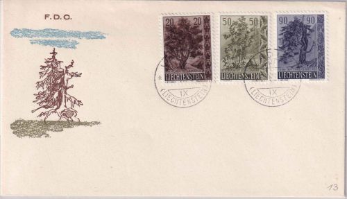 Liechtenstein - Bäume u. Sträucher II Schmuck-FDC Vaduz 12.8.58