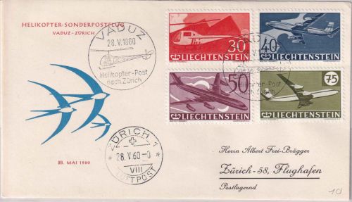 Liechtenstein - 30 J. Flugpostmarken Satzbrief Helikopterpost Vaduz Zürich 1960