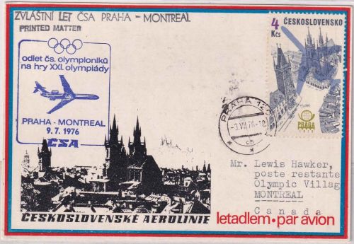 CSSR - Olympiade 1976 CSA Sonderflug Praha - Montreal9.7.76 Luftpostkarte
