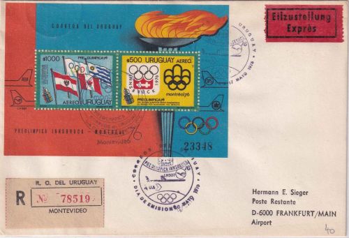 Uruguay - Olympiade 1976 Lufthansa Sonderflug/Blockausgabe Bl. 25) 1975
