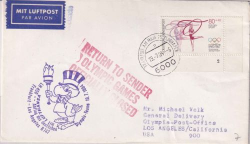 BRD - 80 Pfg. Sport Bogenecke Formnummer Sonderflug/Olympiateam n. LA 1984