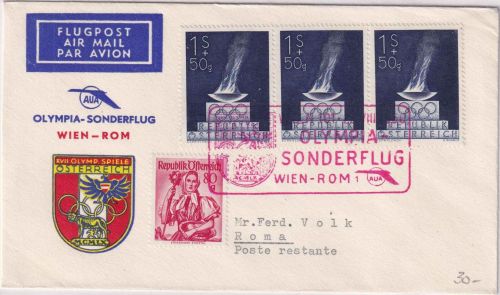 Österreich - Olympiade 1960 AUA Sonderluftpost Wien - Rom Schmuckkuvert
