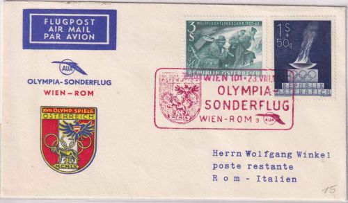 Österreich - Olympiade 1960 AUA Sonderluftpost Wien - Rom Schmuckkuvert
