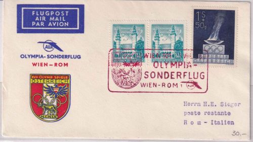 Österreich - Olympiade 1960 AUA Sonderluftpost Wien - Rom Schmuckkuvert