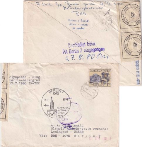 CSSR - Olympiade 1980 Interflug Sonderluftpost Berlin - Leningrad + Retour
