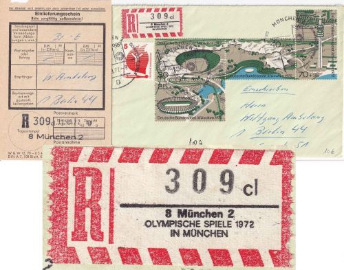 BRD - Olympiade 1972 Einschreibebrief SST+Sonder-R-Zettel München