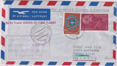 Luxemburg - Air France Erstflug Paris - Buenos Aires 1960 Zuleitungspost