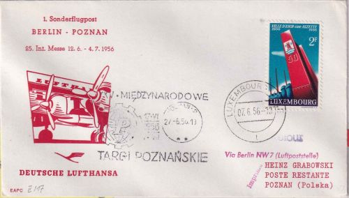 Luxemburg - DDR Lufthansa Messe-Sonderflug Berlin - Posen 1956 Zuleitungspost