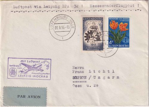 Luxemburg - DDR Lufthansa Messe-Sonderflug Leipzig Sopron 1955 Zuleitungspost