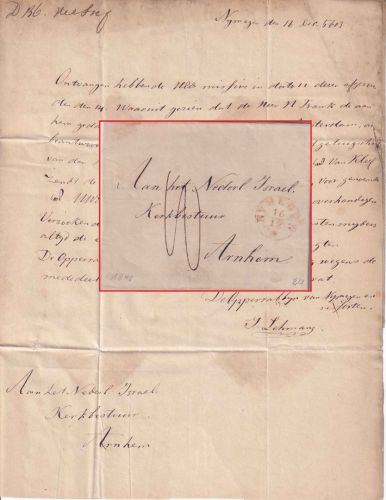 Niederlande - Nymegen roter K1 Brief n. Arnhem 1843 - mit Inhalt