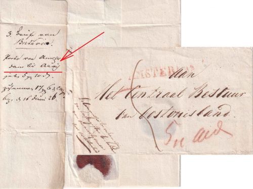 Niederl. Indien/Hannover - Amsterdam roter L1 Brief Batavia - Aurich 1826