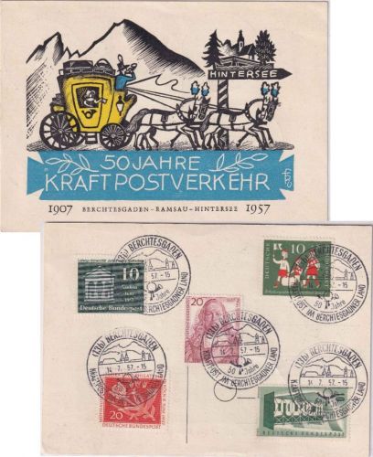BRD - Berchtesgaden 50 Jahre Kraftpostverkehr Sonderkarte + SST 1957