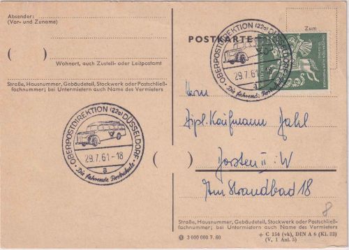 BRD - Düsseldorf OPD "Die fahrende Postschule" SST Karte n. Dorsten 1961