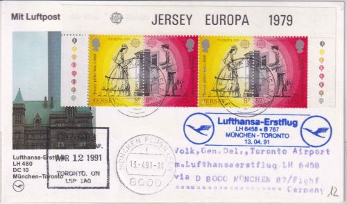 Jersey - Lufthansa-Erstflug München Toronto Zuleitungspost 13.4.1991