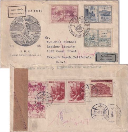CSSR - 75 J. UPU/Weltpostverein Lupo-Einschreibe-FDC n. USA ESST Praha 20.V.49