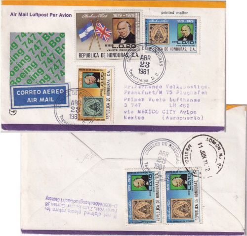 Honduras - 20 C. 100. Todestag R. Hill u.a. Luftpostbrief Tegucigalpa 1981