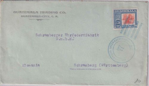 Guatemala - 1,50 P. Freimarke/UPU 1921 Brief Guatemala City - Schramberg
