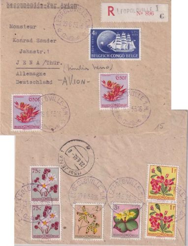 Belg. Kongo - 4 Fr. 75 J. UPU/Weltpostverein u.a. Lupo-Einschreibebrief 1953