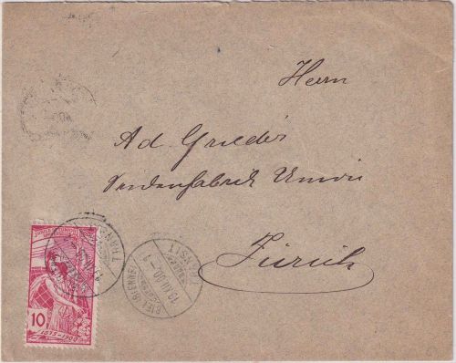 Schweiz - 10 Rp. 25 J. UPU/Weltpostverein Brief Biel - Zürich 19.XII.00