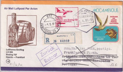 Mocambique - 20 E. Beitritt z. UPU/Weltpostverein Lupo-R-Brief Maputo 1981