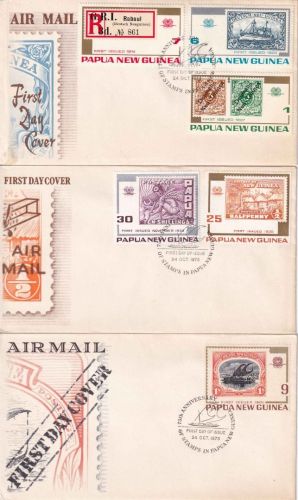 Papua Neuguinea - 75 J. Briefmarken Satz/6 Werte a. 3 Schmuck-FDC 1973