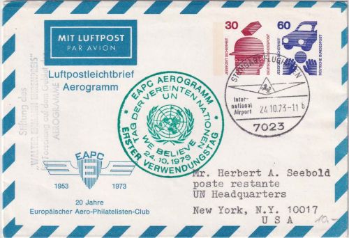 BRD - 30+60 Pfg. UV Privatganzsache/EAPC-Aerogramm n. USA Stuttgart 1973