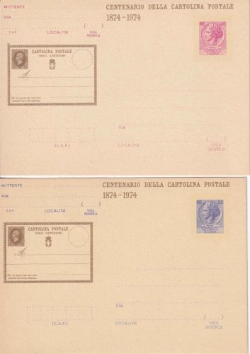 Italien - 40+55 L. Sonderganzsache "100 J. Postkarte" beide ungebraucht 1974